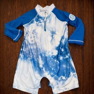 GAP Baby 18M Swim Romper Rash Guard Blue Tie Dye Sunsuit summer bathing suit